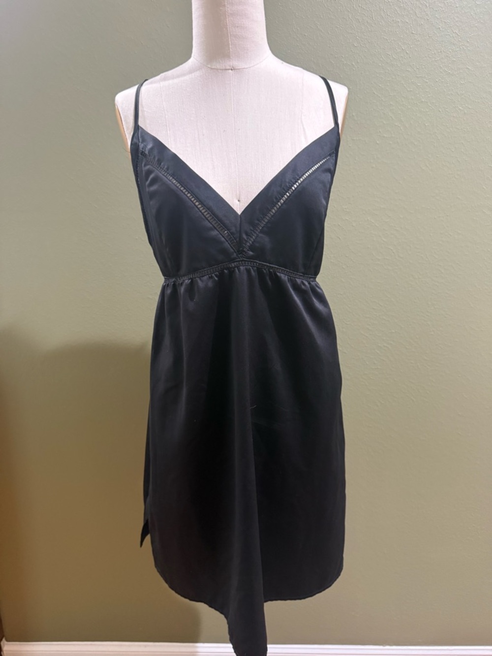 Black Satin Spaghetti Strap Slip Dress